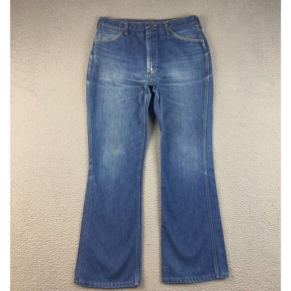 VTG Wrangler Jeans Mens 36x32 Blue 70s Boot Cut 945 DEN No Fault Faded Denim USA - Picture 1 of 7